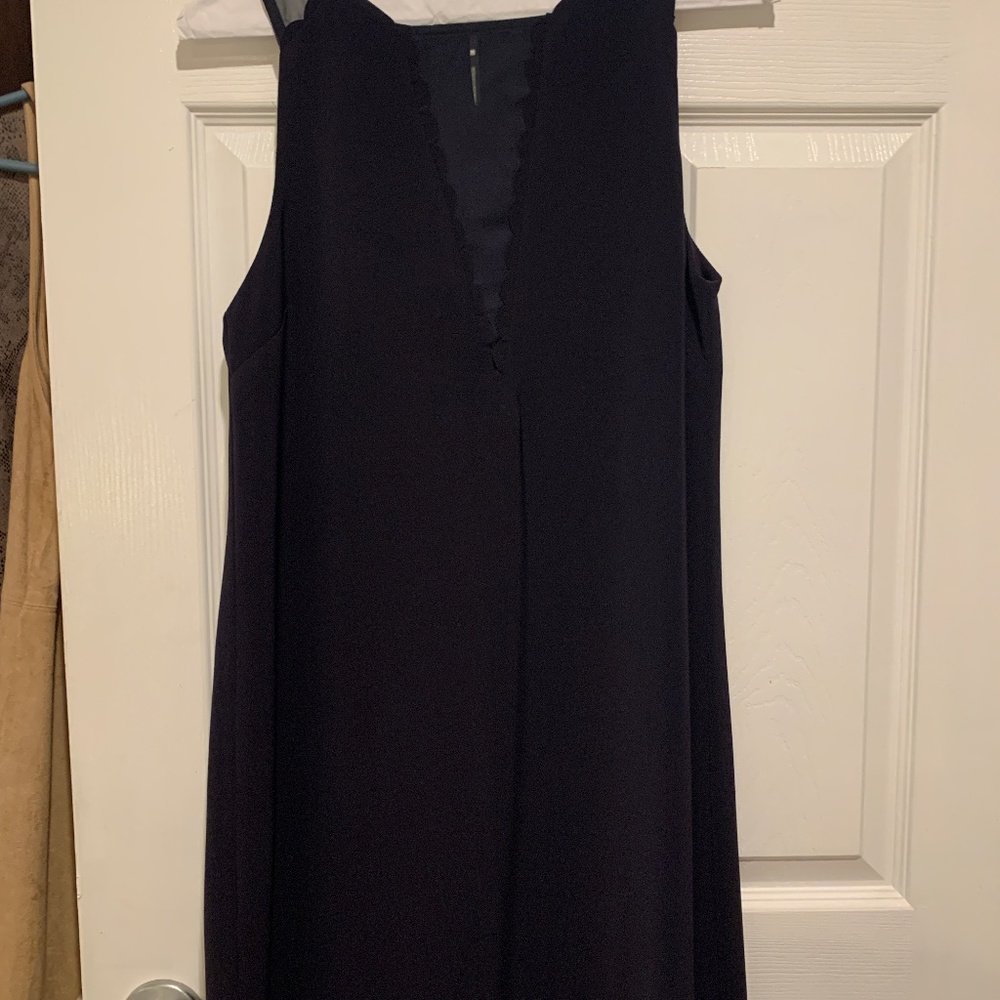 Navy blue with mesh detail a-line knee length dress